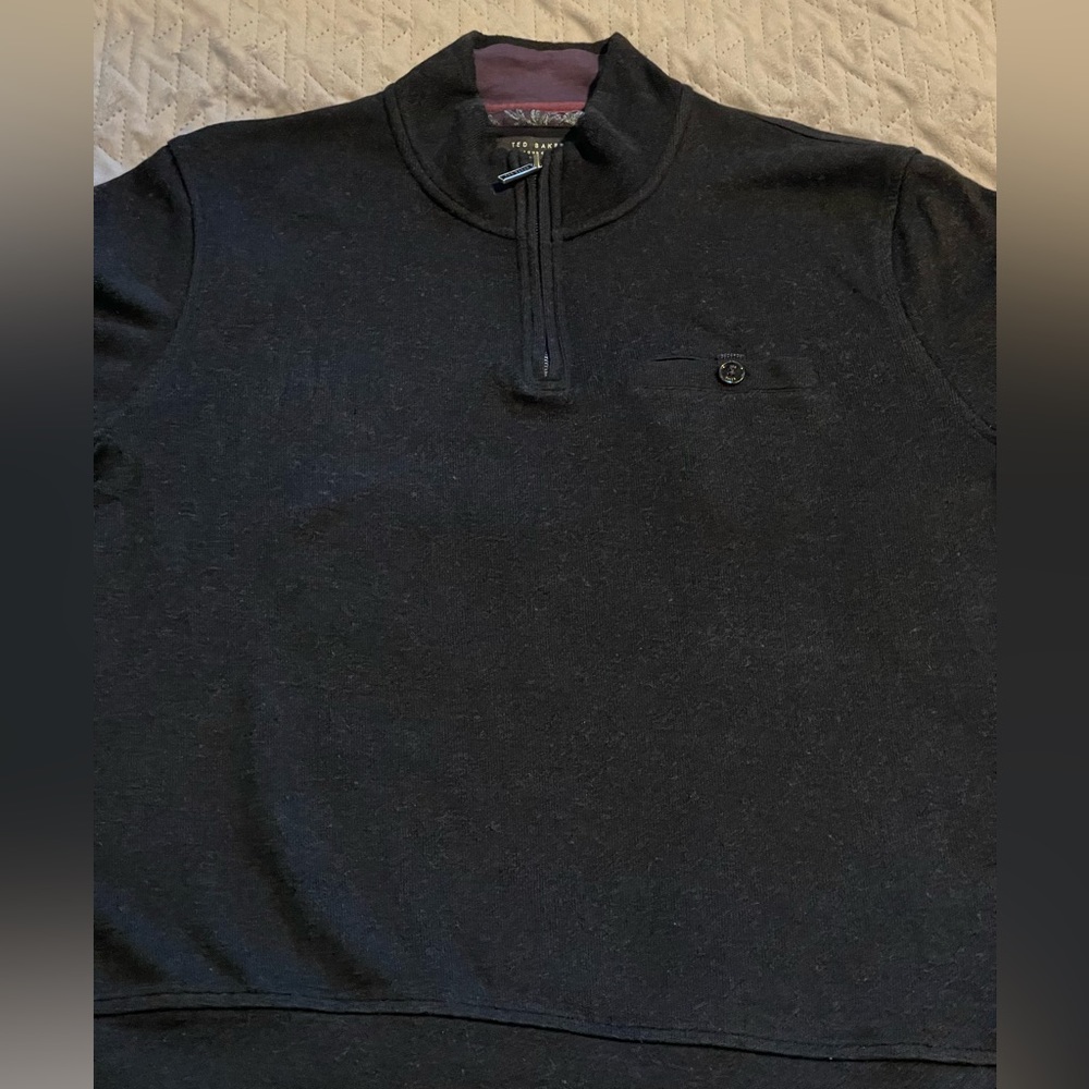 Ted Baker 1/4 zip sweater mens‎ size 6 black pre-owned condition